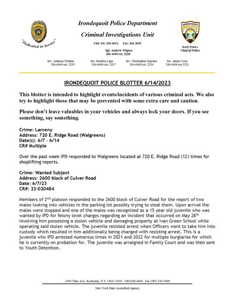 irondequoit police blotter.